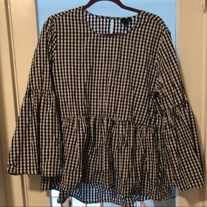 WHO WHAT WEAR Buffalo Plaid Peplum Blouse XXL